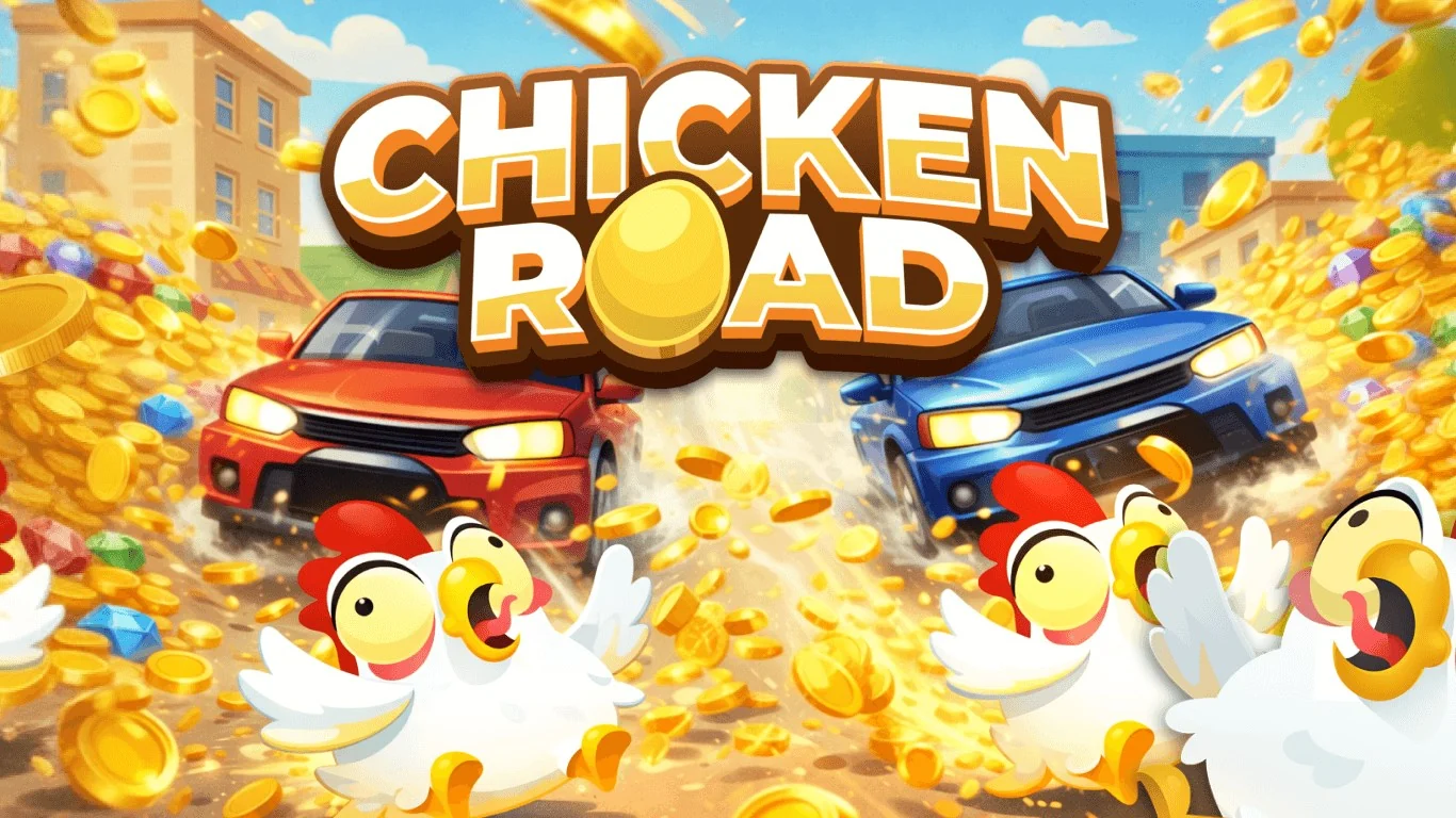 Chicken Road con autos, pollos y lluvia de monedas
